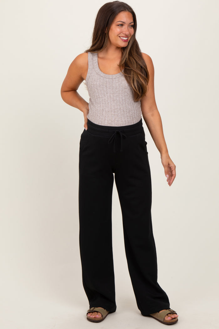 Black Straight Leg Drawstring Maternity Sweatpants