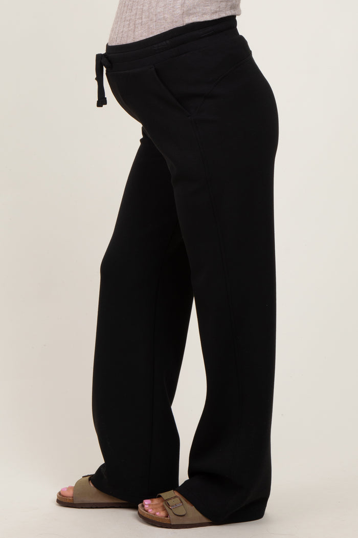 Black Straight Leg Drawstring Maternity Sweatpants