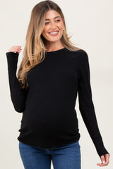 Black Knit Long Button Sleeve Maternity Top