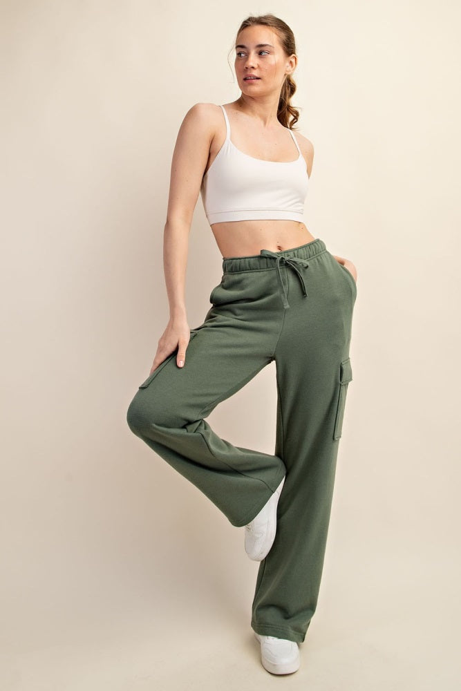 Olive Cargo Pocket Straight Leg Maternity Sweatpants
