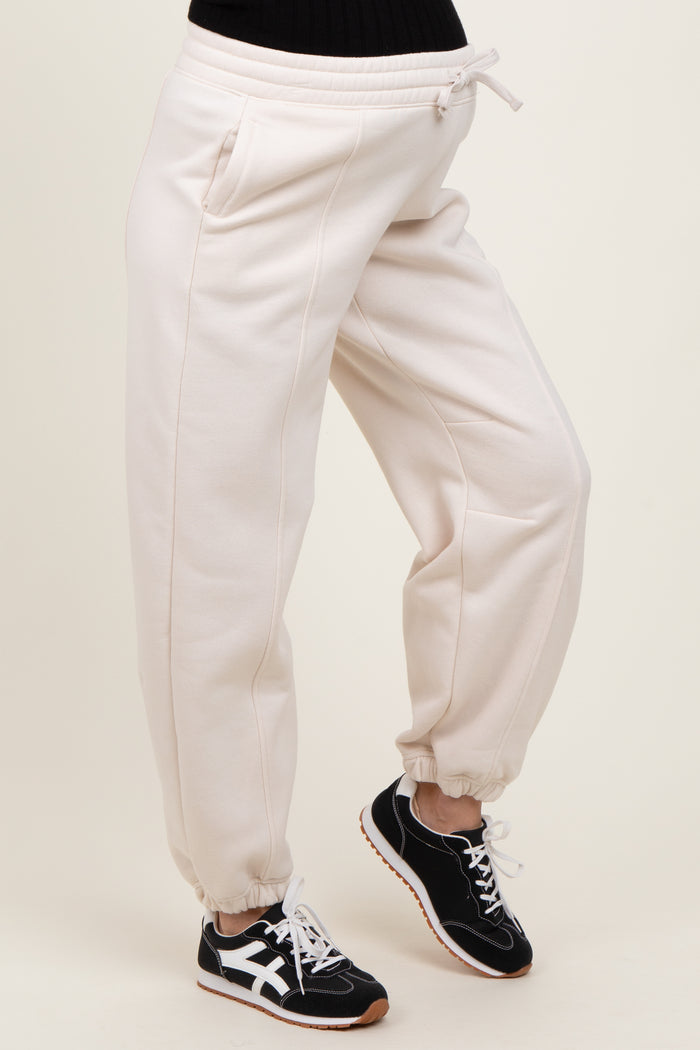 Cream Drawstring Relaxed Fit Maternity Sweatpants