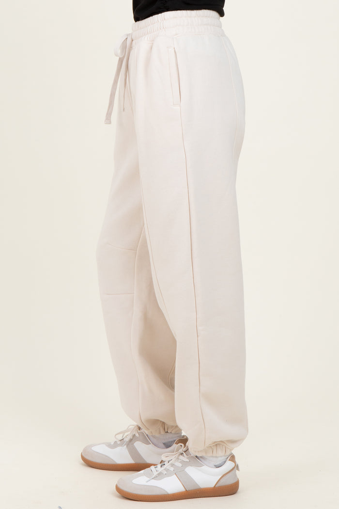 Cream Drawstring Relaxed Fit Sweatpants