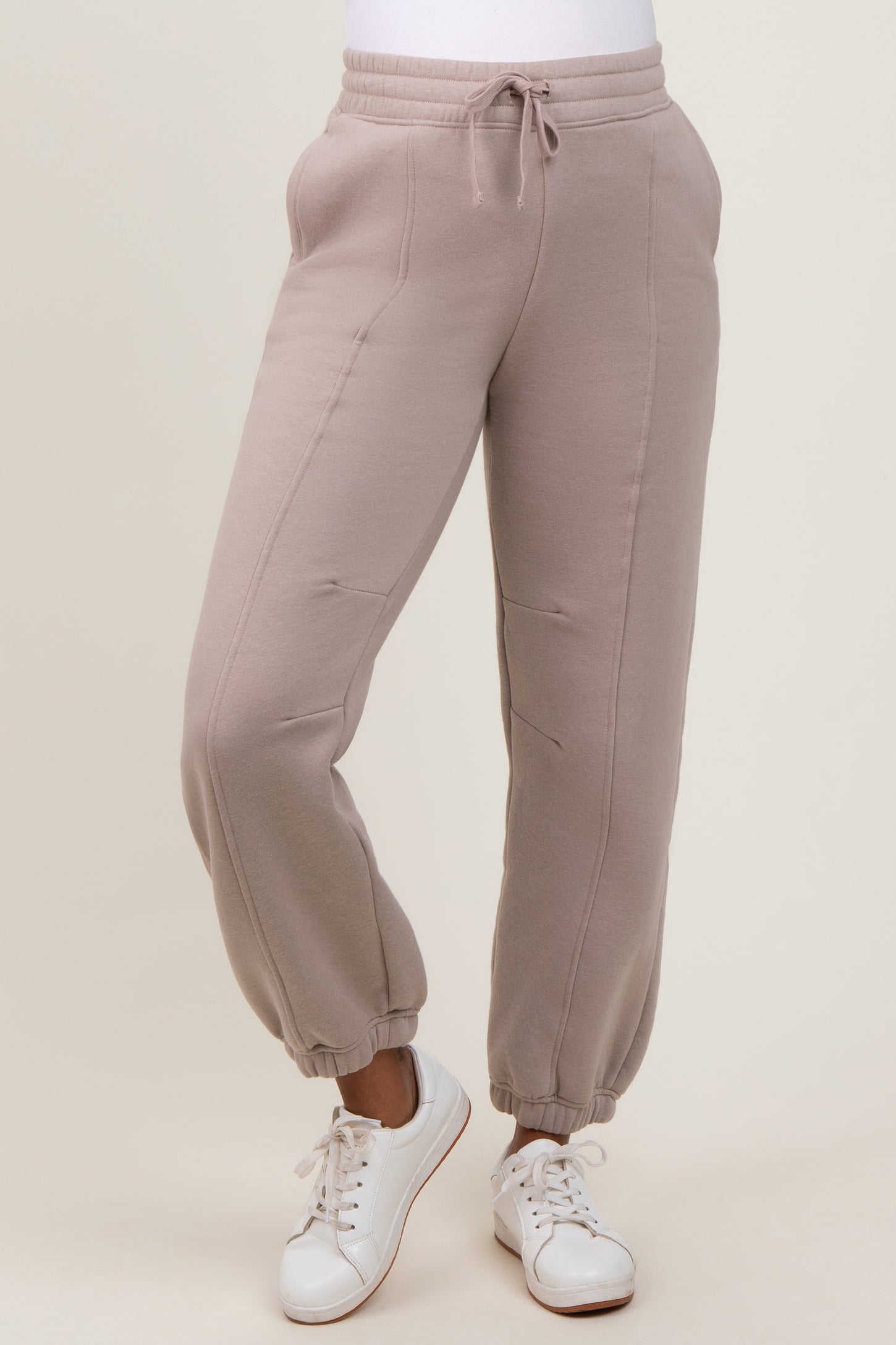 Light Mocha Drawstring Relaxed Fit Maternity Sweatpants