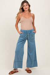 Blue Mineral Wash Wide Leg Ankle Maternity Pants