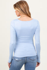 Light Blue Square Neck Long Sleeve Maternity Top