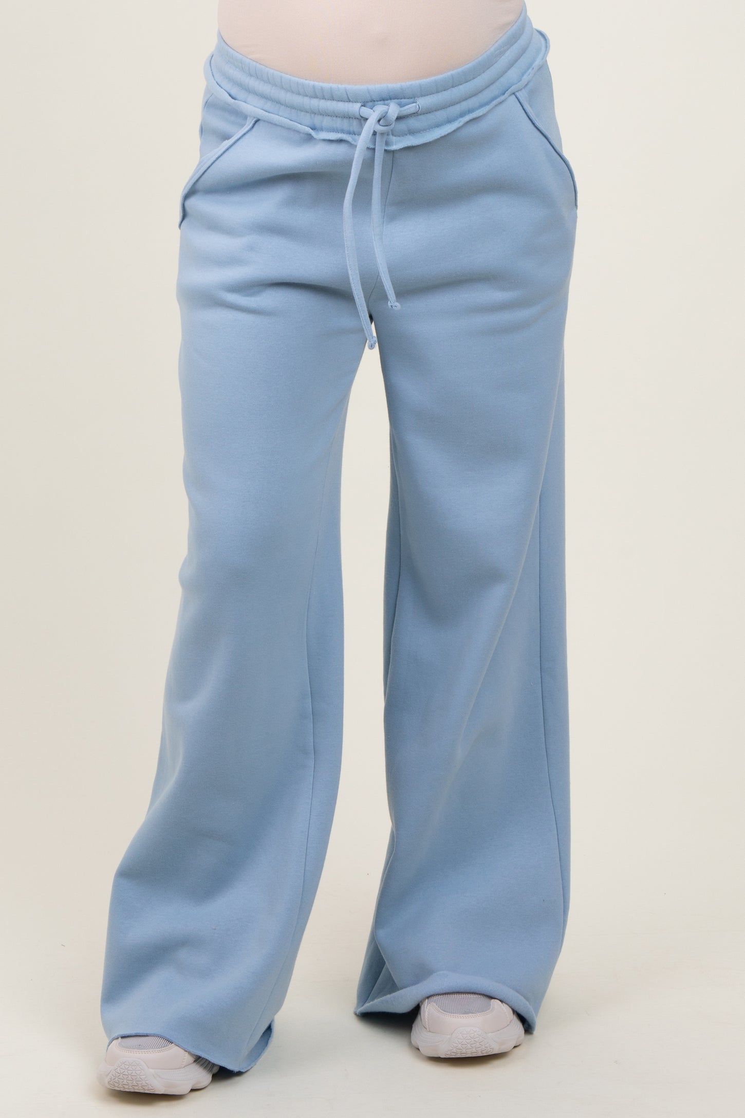 Light Blue Exposed Seam Wide Leg Maternity Sweatpants