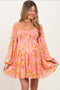 Pink Floral Smocked Bubble Sleeve Maternity Dress