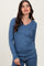 Blue Brushed Knit V-Neck Long Sleeve Top