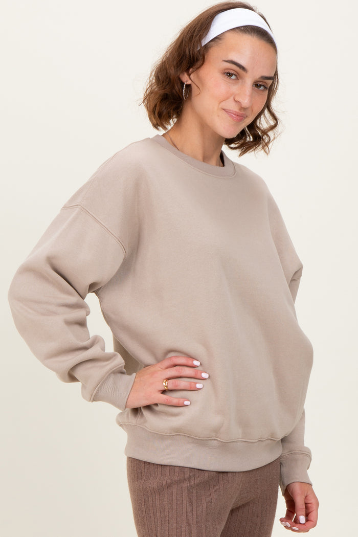Beige Basic Fleece Crewneck Sweatshirt