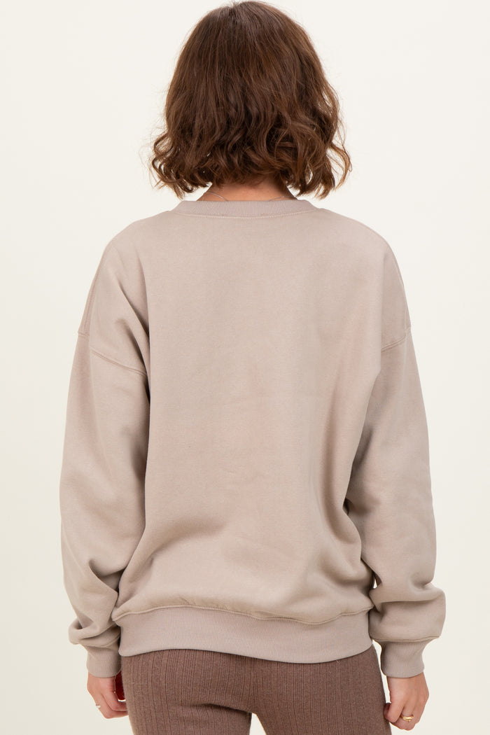 Beige Basic Fleece Crewneck Sweatshirt