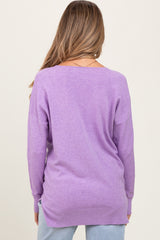 Lilac Front Seam V-Neck Side Slit Maternity Sweater