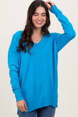 Aqua Front Seam V-Neck Side Slit Maternity Sweater