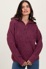 Burgundy Half Zip Maternity Pullover Sweater