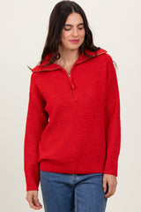 Red Half Zip Maternity Pullover Sweater