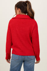 Red Half Zip Maternity Pullover Sweater