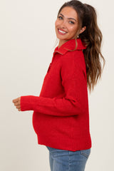 Red Half Zip Maternity Pullover Sweater