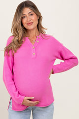 Pink Diamond Knit Button Detail Maternity Sweater