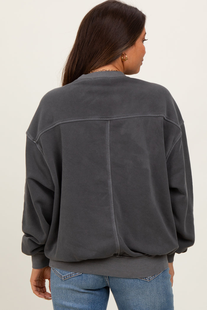 Charcoal Fleece Drop Shoulder Maternity Sweatshirt