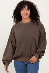 Brown Fleece Drop Shoulder Sweatshirt