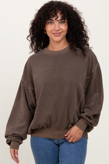Brown Fleece Drop Shoulder Sweatshirt