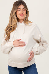 Cream French Terry Hooded Maternity Sweatshirt