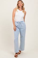 Light Blue Washed Chambray Drawstring Relaxed Fit Pants