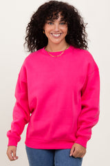 Fuchsia Basic Fleece Crewneck Maternity Sweatshirt