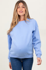Light Blue Basic Fleece Crewneck Maternity Sweatshirt