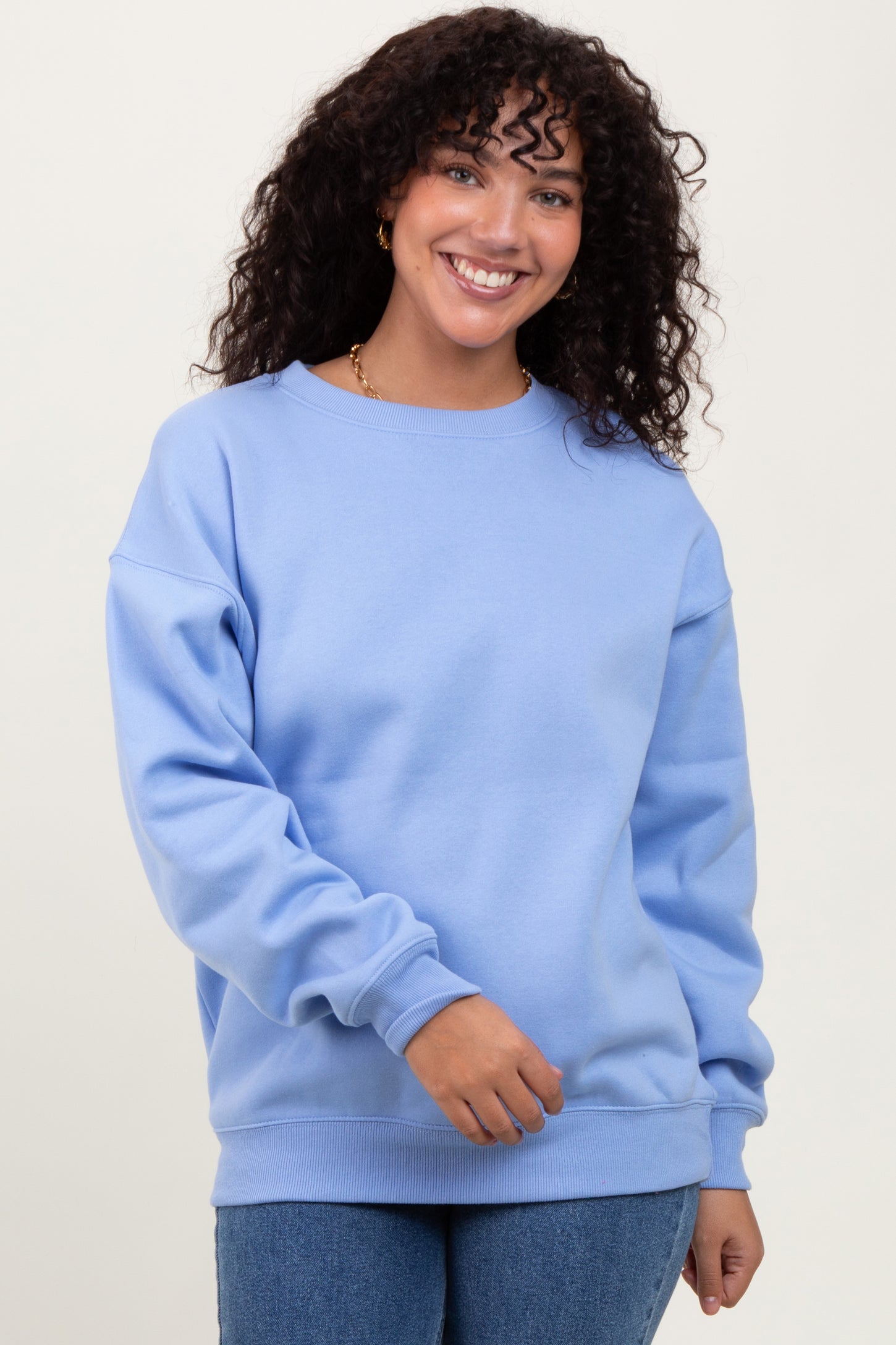Light Blue Basic Fleece Crewneck Sweatshirt