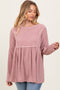 Mauve Ribbed Brushed Knit Oversized Long Sleeve Top