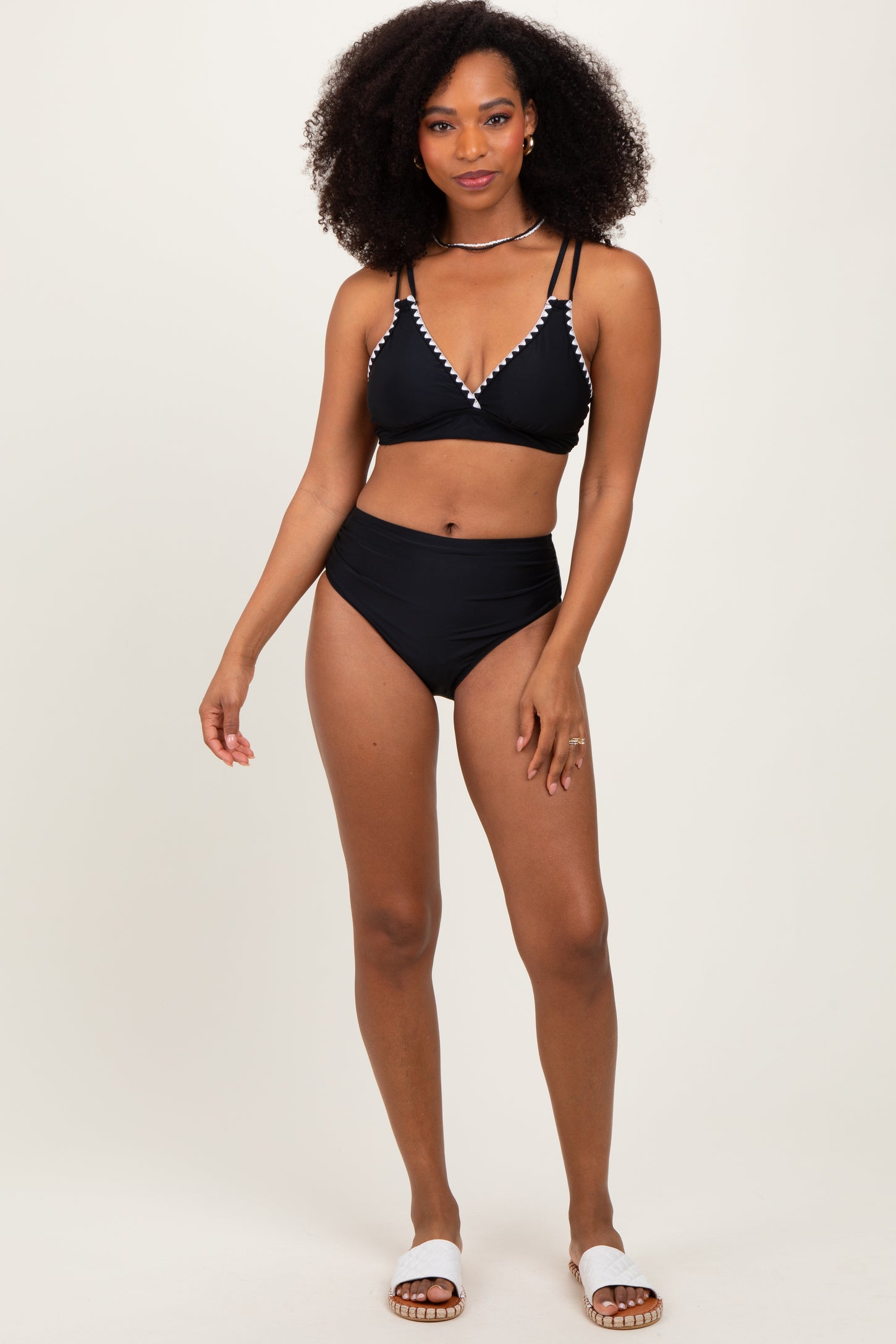 Black Crochet Detail Double Strap Bikini Set