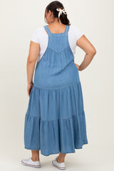Blue Chambray Overall Tiered Plus Midi Dress