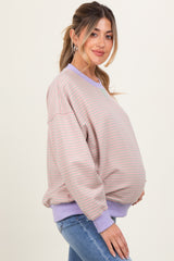 Light Pink Striped Crew Neck Oversized Maternity Sweatshirt
