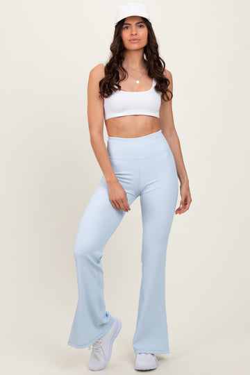 Light Blue Ribbed Split Flare Leggings