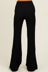 Black Ribbed Split Flare Leggings