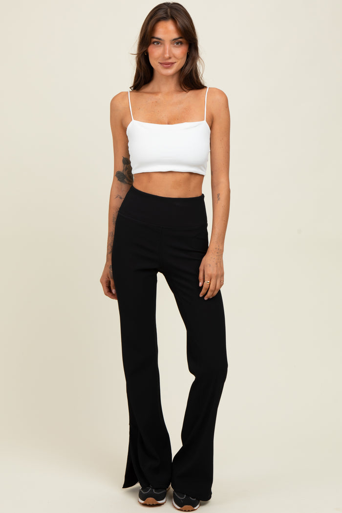 Black Ribbed Split Flare Maternity Leggings