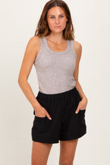 Black Elastic Cargo Shorts