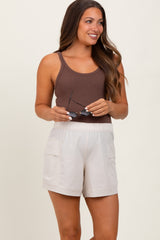 Cream Elastic Cargo Maternity Shorts
