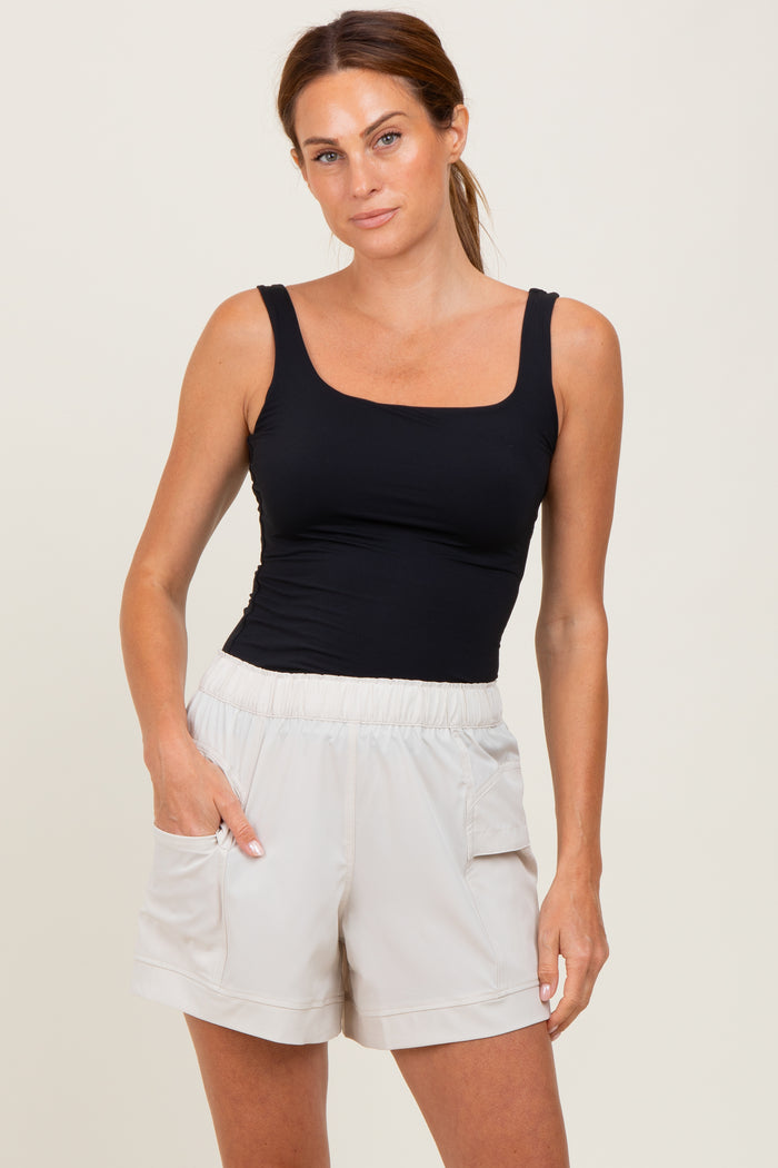 Cream Elastic Cargo Maternity Shorts