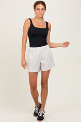 Cream Elastic Cargo Shorts