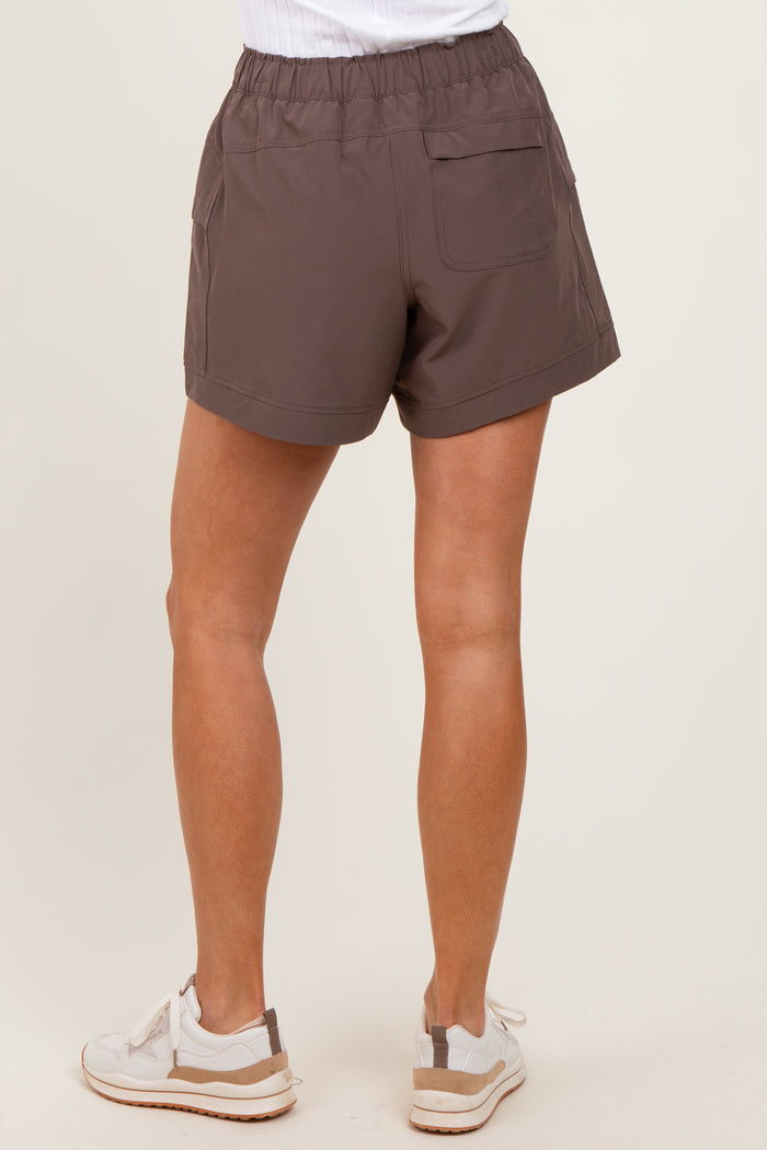 Brown Elastic Cargo Shorts