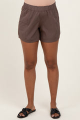Brown Elastic Cargo Maternity Shorts