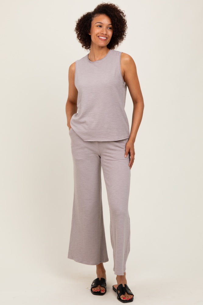 Light Mocha Slub Knit Pants Set