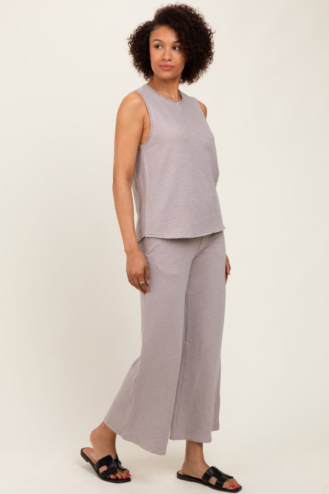 Light Mocha Slub Knit Pants Set