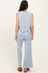 Light Blue Slub Knit Pants Set