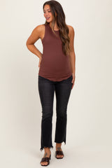 Black Washed Raw Hem Crop Flare Maternity Jeans