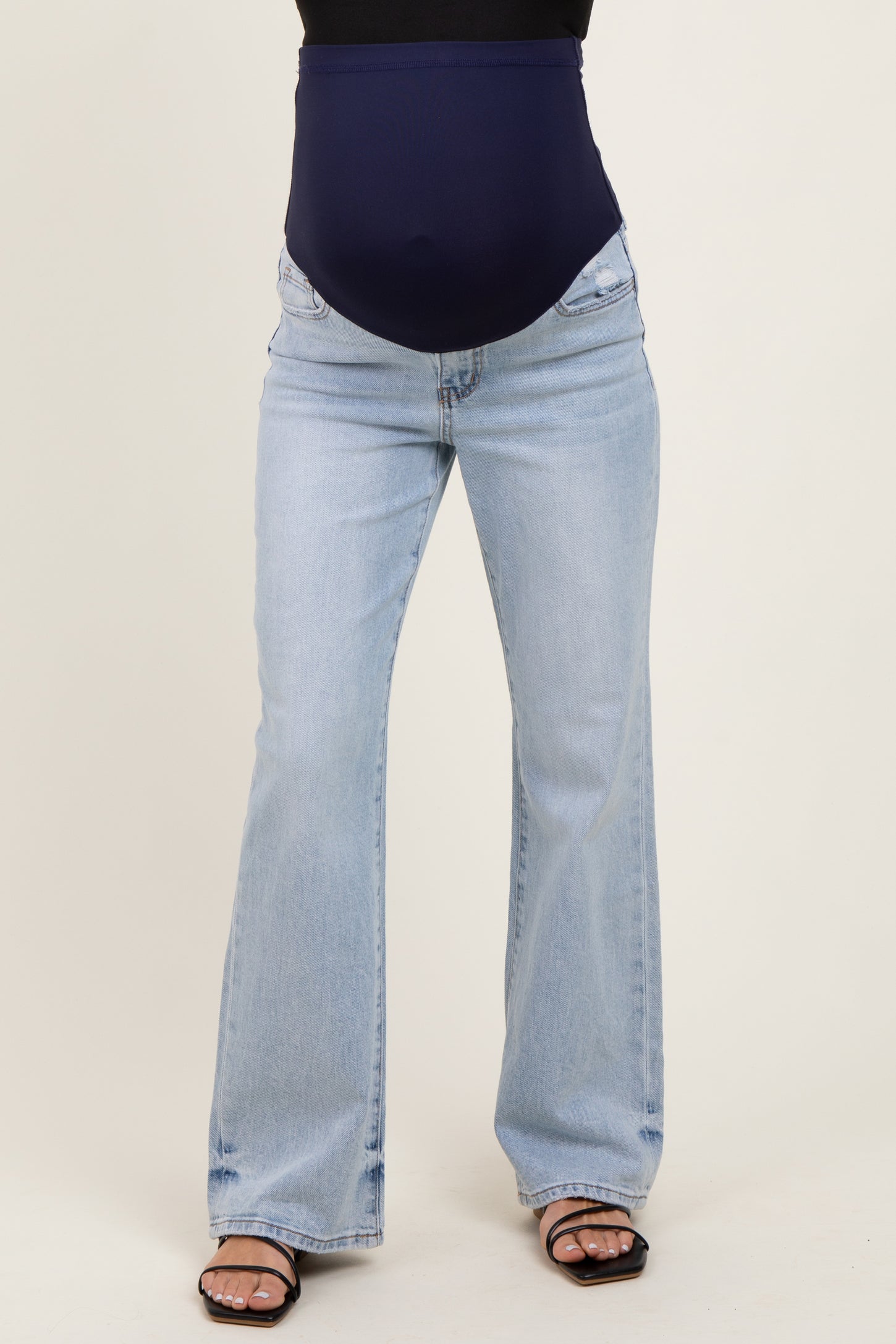 Light Blue Lightly Distressed Maternity Flare Jeans