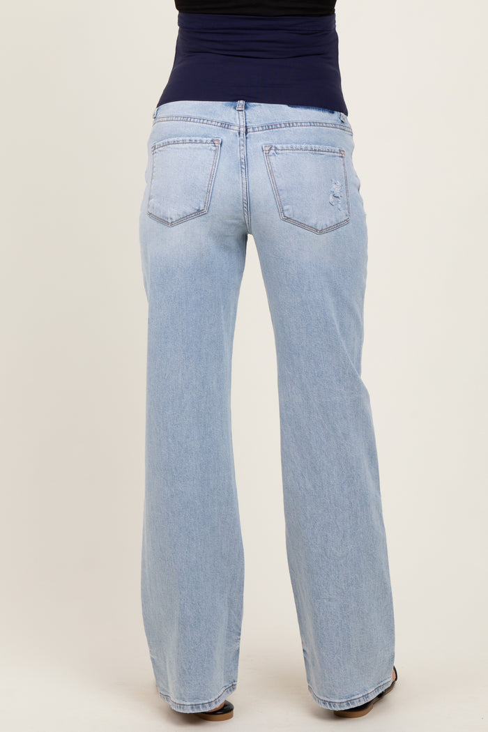 Light Blue Lightly Distressed Maternity Flare Jeans
