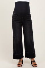 Black Cuffed Relaxed Wide Leg Maternity Jeans
