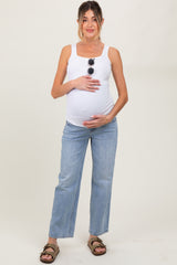 Blue Straight Leg Ankle Maternity Jeans